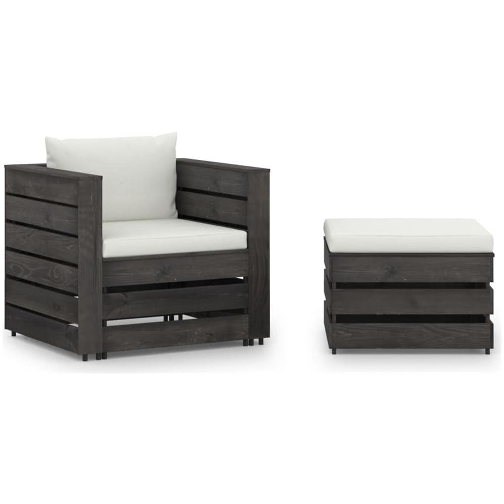 Set Divani da Giardino con Cuscini 2 pz Legno Impregnato Grigio - Foto 1