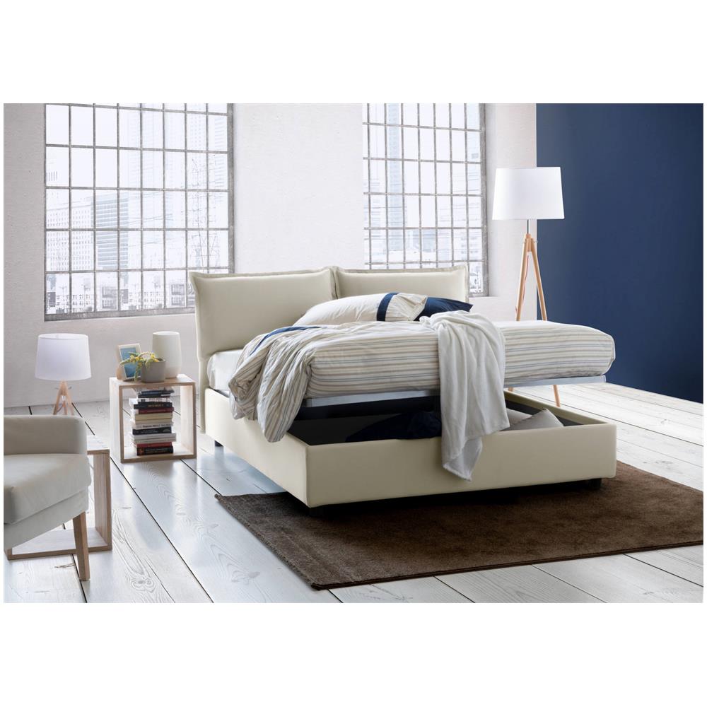 Letto Matrimoniale Silvia, Letto Contenitore Con Rivestimento In Tessuto, 100% Made In Italy, Apertura Frontale, Con Materasso Cm 140x190 Incluso, Beige - Foto 2
