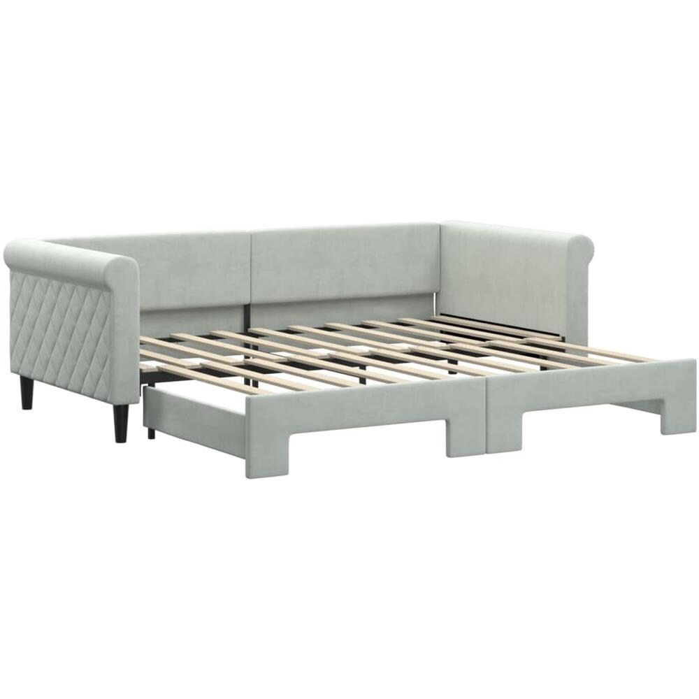 Divano Letto Con Letto Estraibile Grigio Chiaro 90x190 Velluto - Foto 2