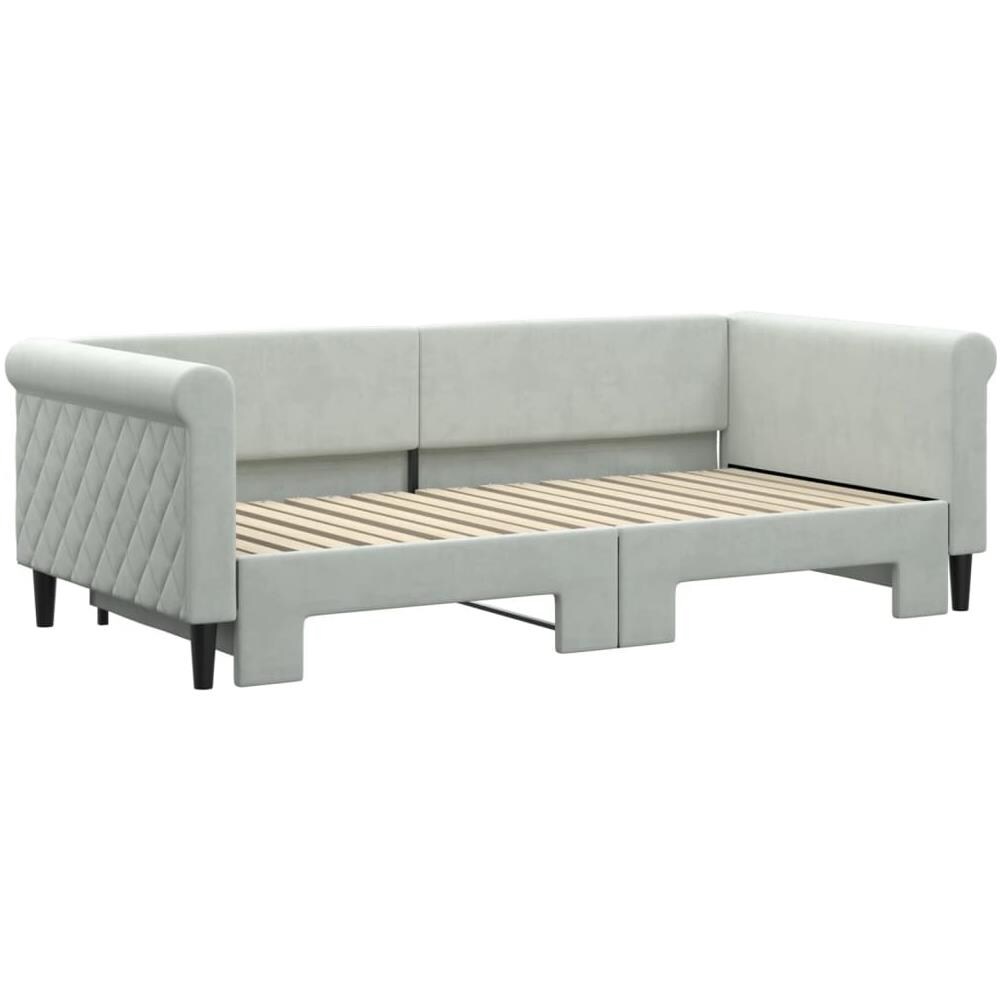 Divano Letto Con Letto Estraibile Grigio Chiaro 90x190 Velluto - Foto 3