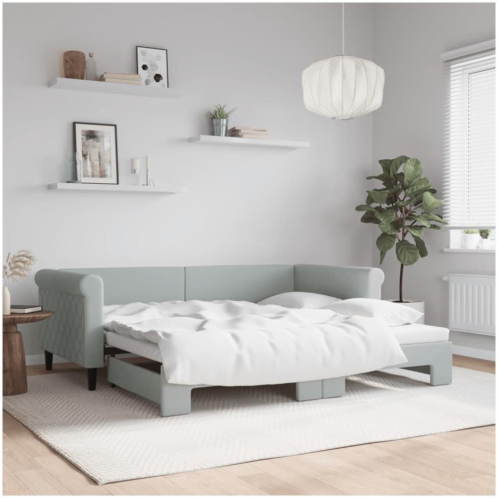 Divano Letto Con Letto Estraibile Grigio Chiaro 90x190 Velluto - Foto 1