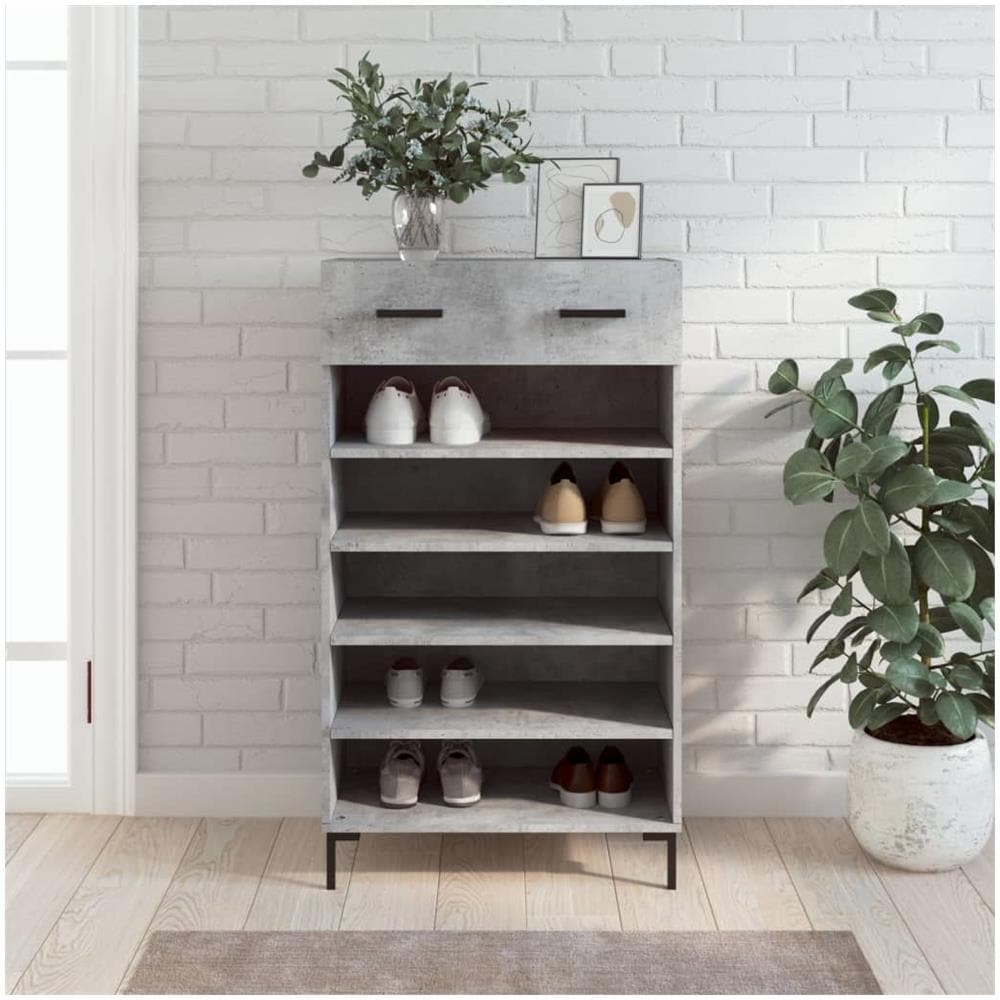 Scarpiera Grigio Cemento 60x35x105 Cm In Legno Multistrato - Foto 1