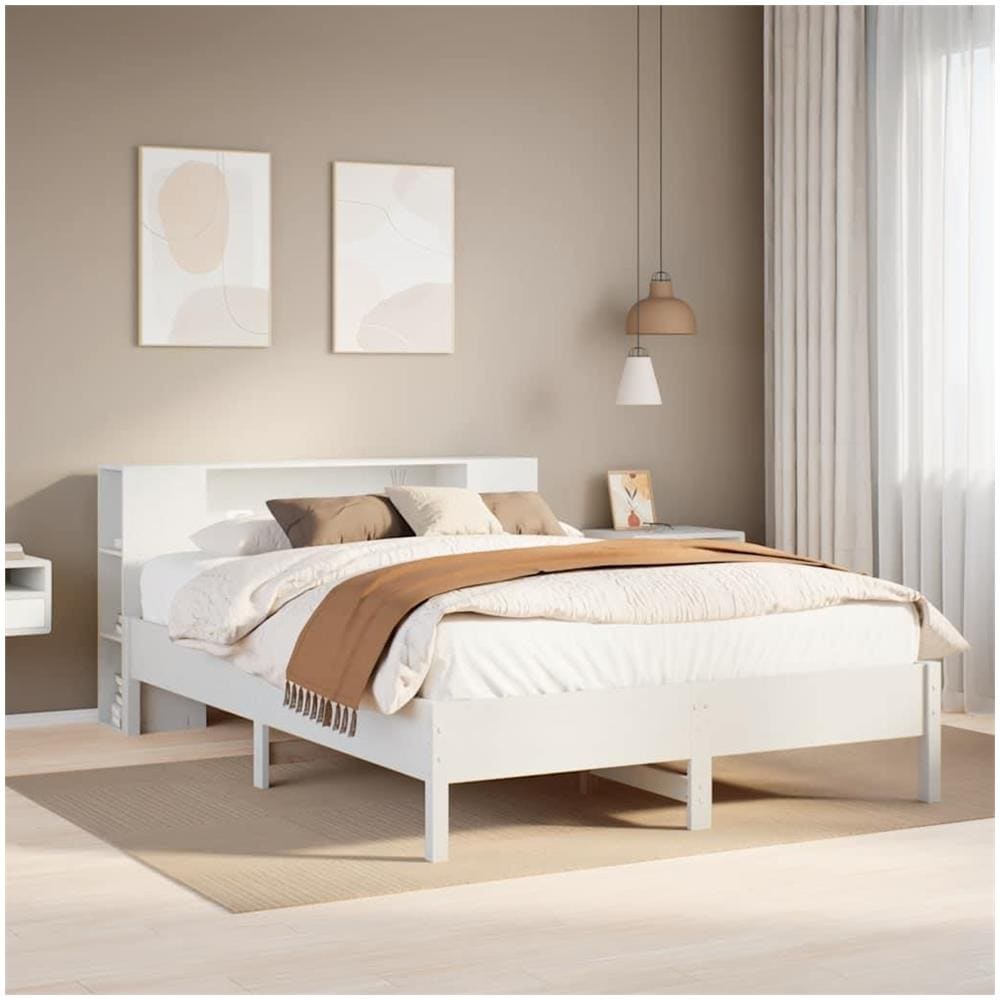 Letto Libreria senza Materasso Bianco 120x190 cm Legno di Pino - Foto 2