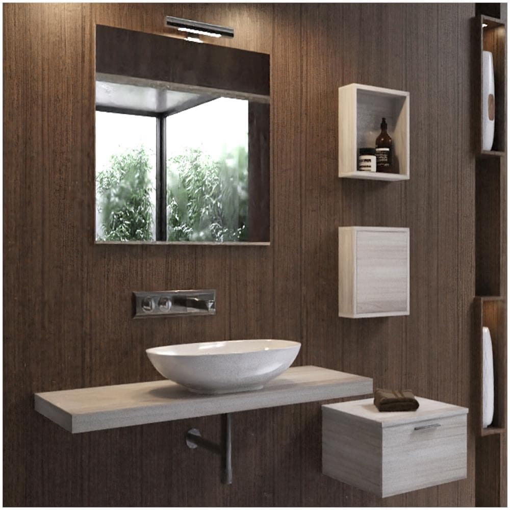 Mensolone In Laminato Sospeso Per Lavabi Da Appoggio Arredo Bagno Made In Italy *** Finitura- : Noce Tranché, Misure : L123xp50xh5 Cm - Foto 1