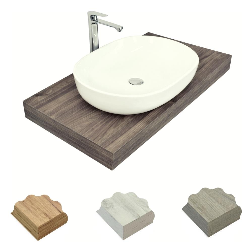 Mensolone In Laminato Sospeso Per Lavabi Da Appoggio Arredo Bagno Made In Italy *** Finitura- : Noce Tranché, Misure : L123xp50xh5 Cm - Foto 2
