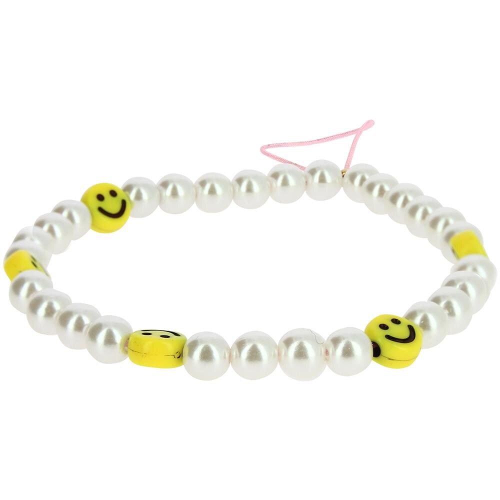 Bracciale Da Telefono Con Perle Bianche E Smiley Gialli Collezione Smile - Foto 1