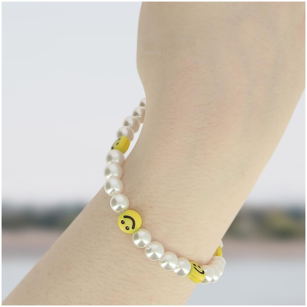 Bracciale Da Telefono Con Perle Bianche E Smiley Gialli Collezione Smile - Foto 5