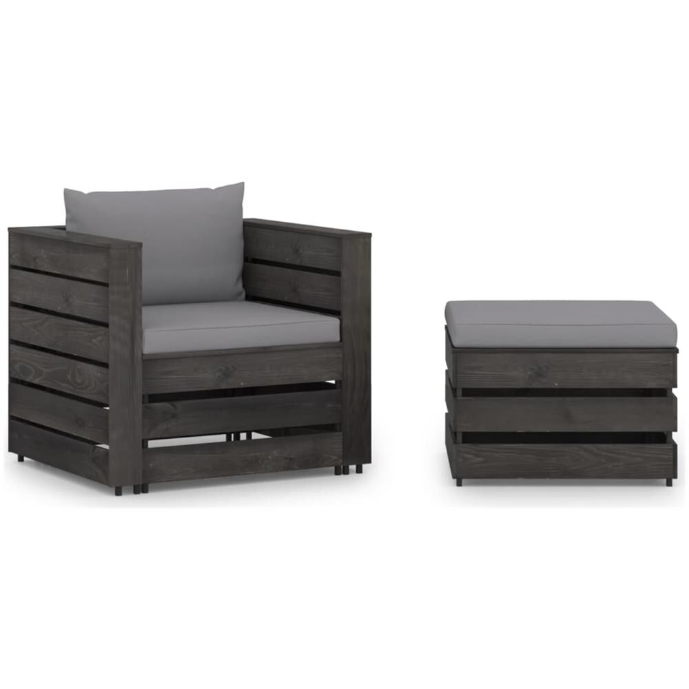 Set Divani da Giardino con Cuscini 2 pz Legno Impregnato Grigio - Foto 1
