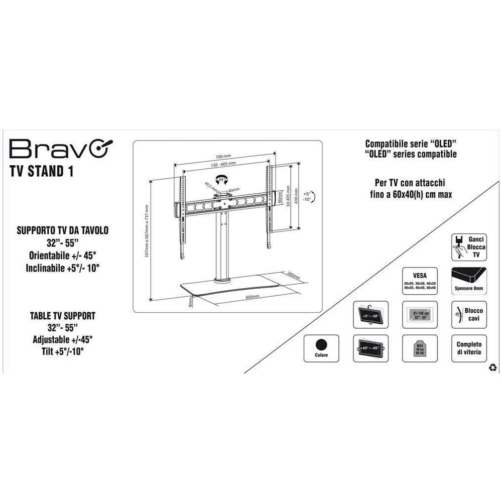 Supporto Da Tavolo Per Tv Bravo Tv Stand Da 32"" A 55"" Max 40kg Black - Foto 2