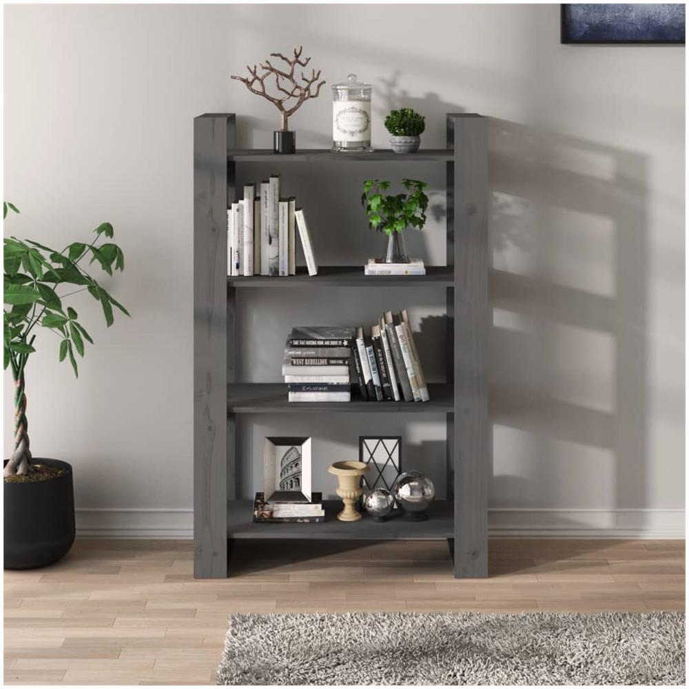 Libreria / divisorio Grigio 80x35x125 Cm Legno Massello Di Pino - Foto 3