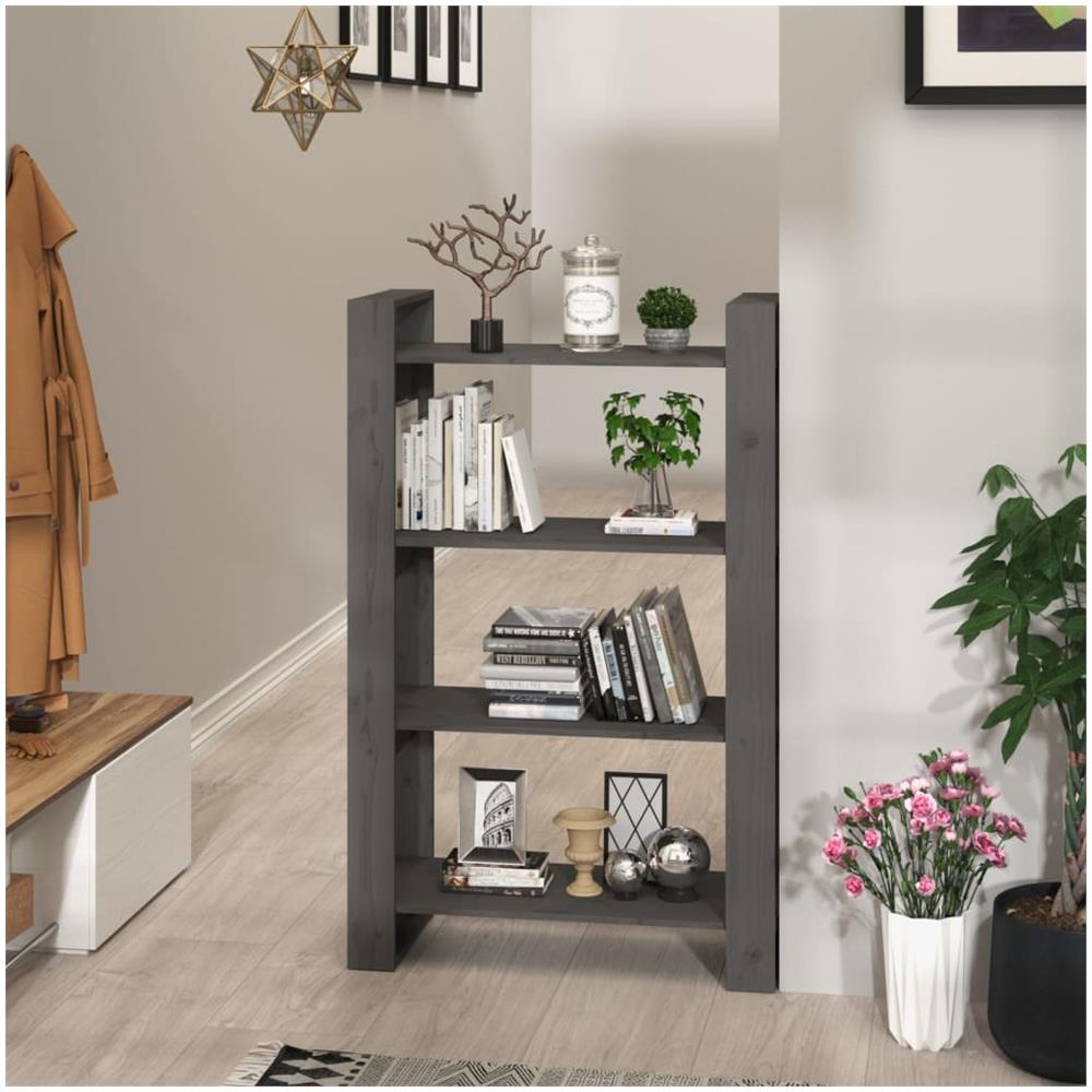Libreria / divisorio Grigio 80x35x125 Cm Legno Massello Di Pino - Foto 1