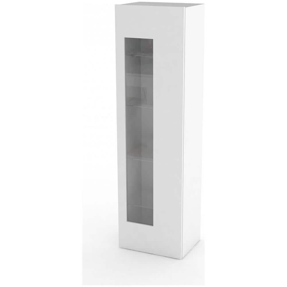 Vetrina Mimmo, Credenza Con Anta A Vetro, Mobile Da Soggiorno Multiuso, 100% Made In Italy, Cm 45x34h162, Bianco Lucido - Foto 2