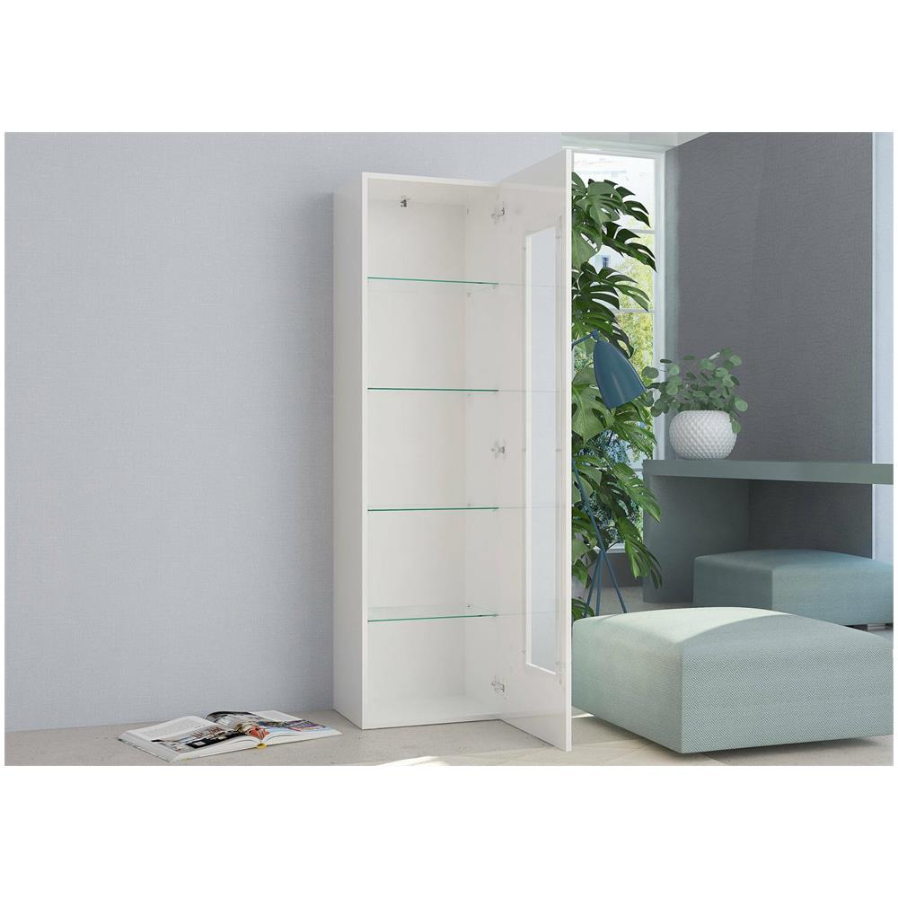 Vetrina Mimmo, Credenza Con Anta A Vetro, Mobile Da Soggiorno Multiuso, 100% Made In Italy, Cm 45x34h162, Bianco Lucido - Foto 4