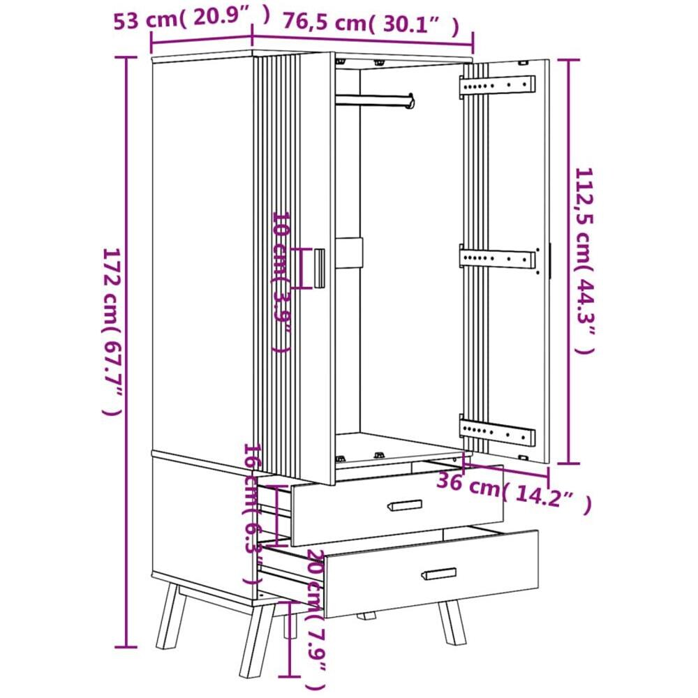 Armadio OLDEN Grigio e Marrone 76,5x53x172 cm Massello di Pino - Foto 10