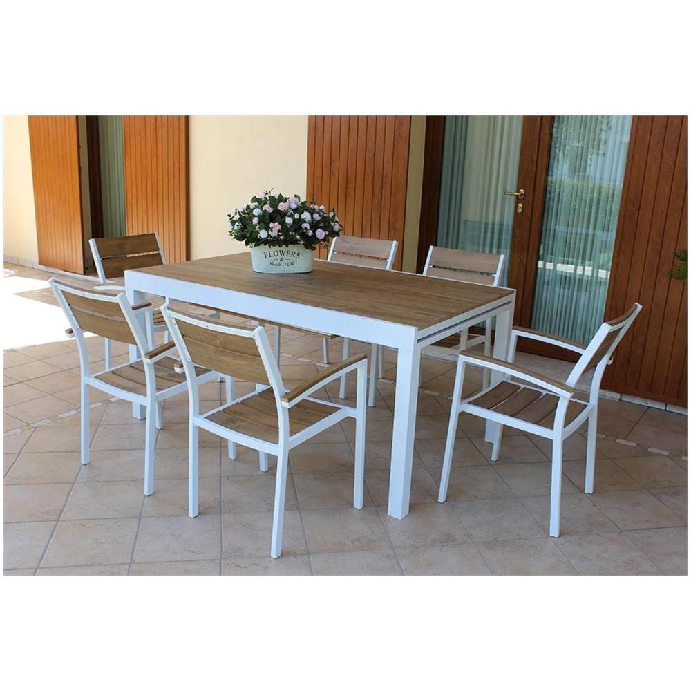 Tavolo Rettangolare Allungabile In Alluminio Bianco E Polywood Marrone 200/300 X 100 Da Esterno Giardino, Per Ristorante - Foto 1