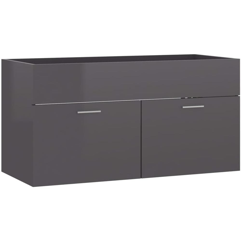 Mobile Lavabo Grigio Lucido 90x38,5x46 cm in Legno Multistrato - Foto 2