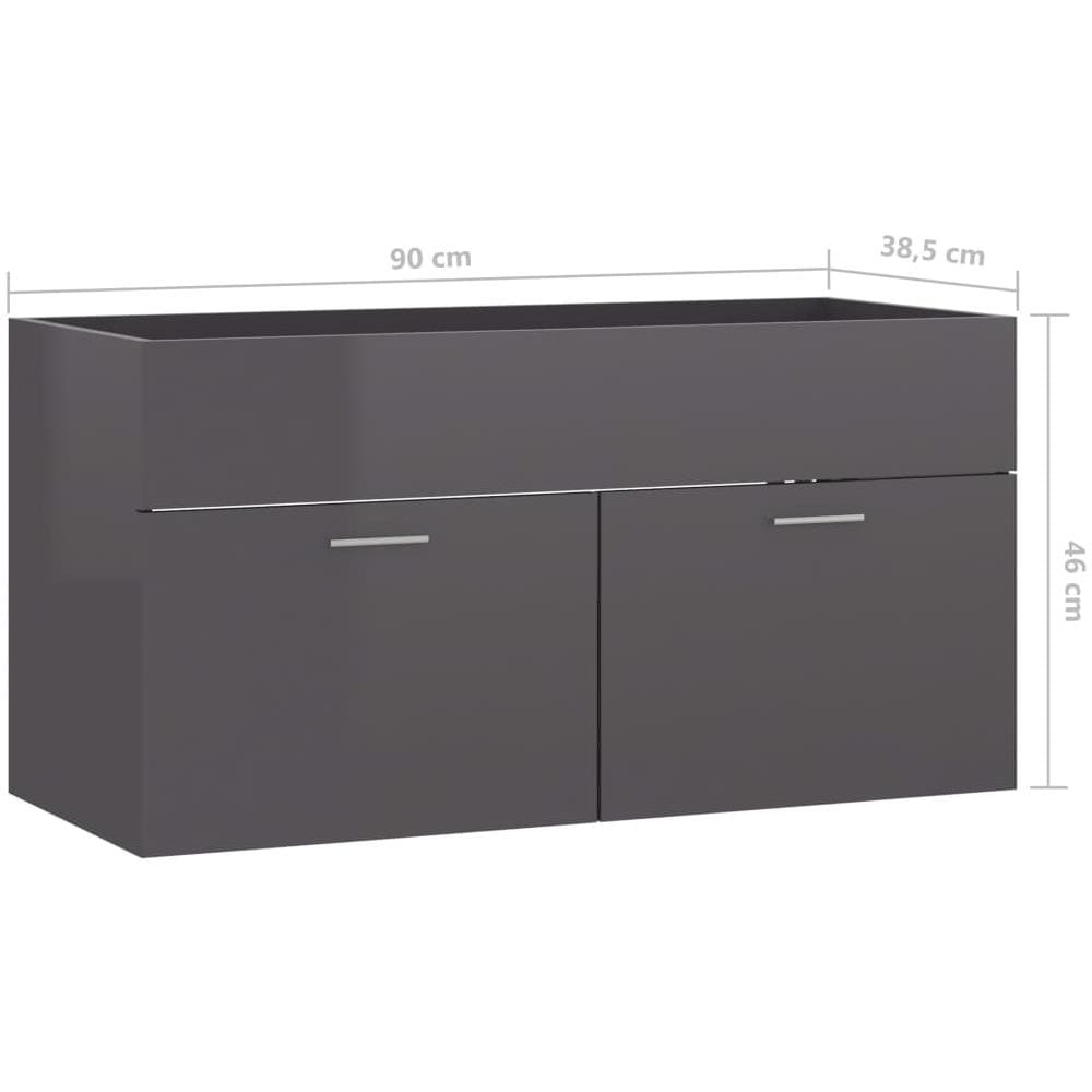 Mobile Lavabo Grigio Lucido 90x38,5x46 cm in Legno Multistrato - Foto 9