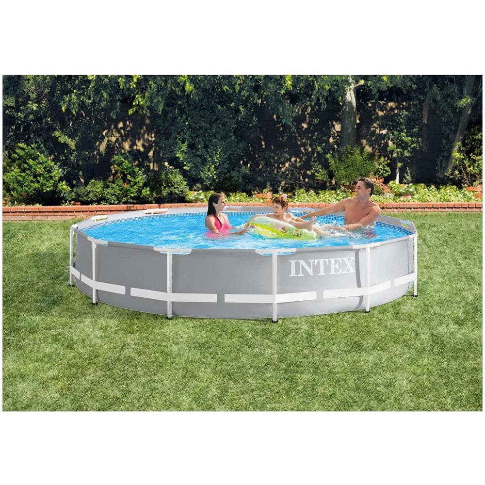 Piscina Rotonda Prisma Frame in PVC con Pompa Filtro 366x76 cm Grigio Chiaro - Foto 2