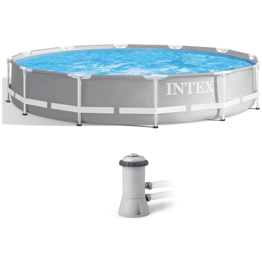 Piscina Rotonda Prisma Frame in PVC con Pompa Filtro 366x76 cm Grigio Chiaro - Foto 1