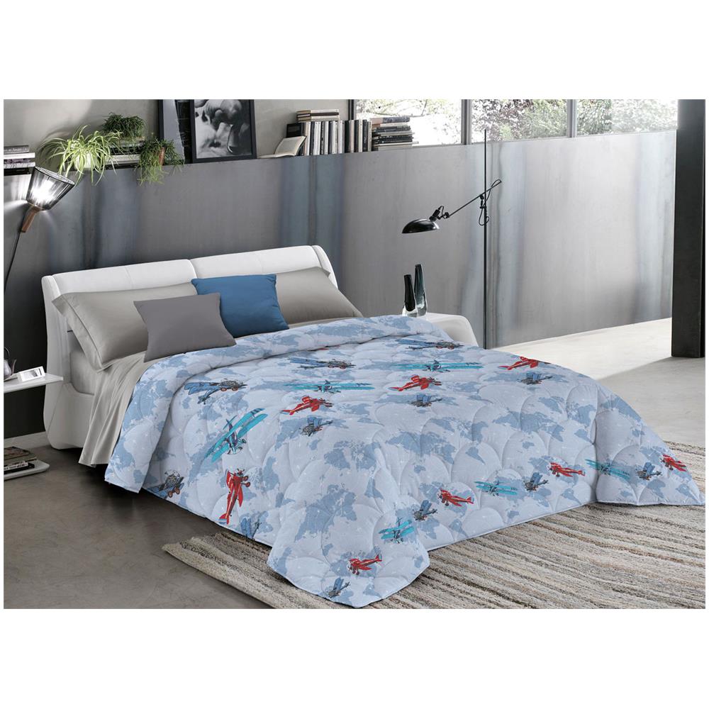 Trapuntino Piumino Estivo Linea Pensieri Delicati Disegno Aerei Colore Azzurro Matrimoniale Azzurro - Foto 1