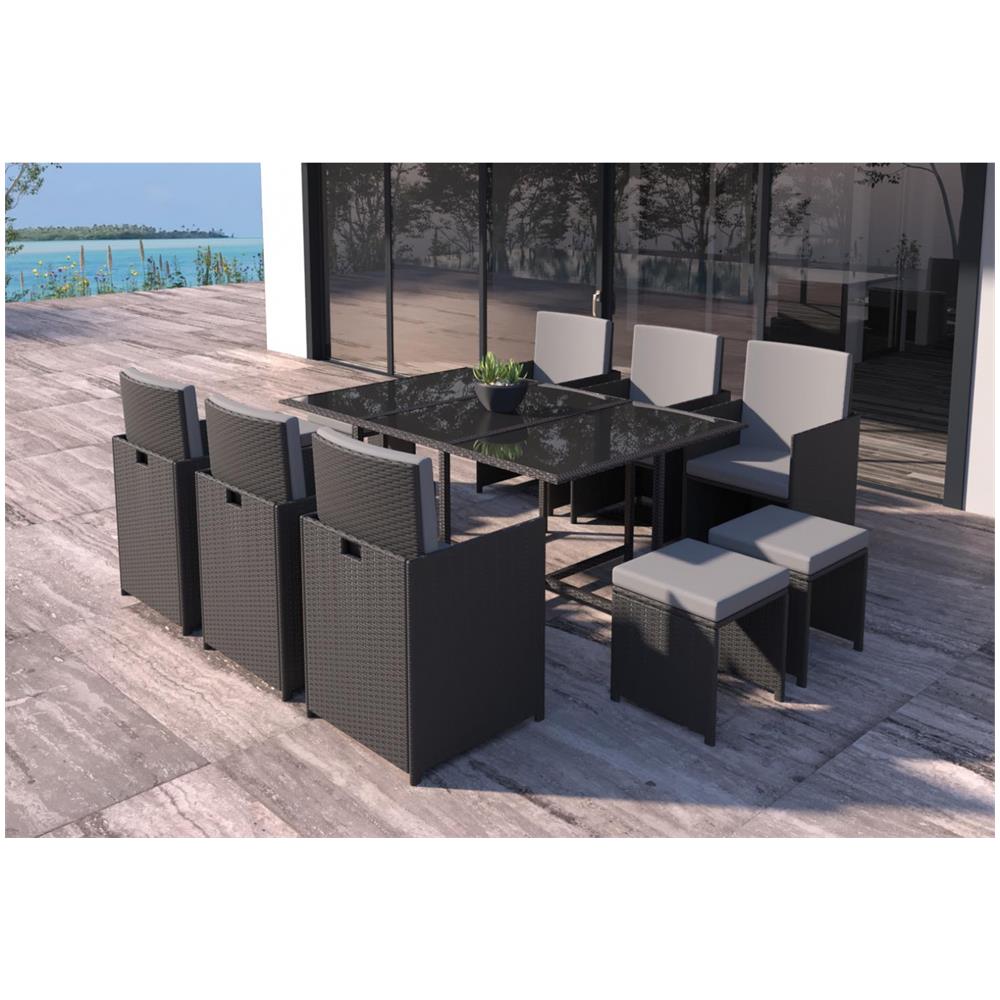 Salotto Da Giardino 10 Posti In Resina Intrecciata Nera E Grigia Florida - Foto 2