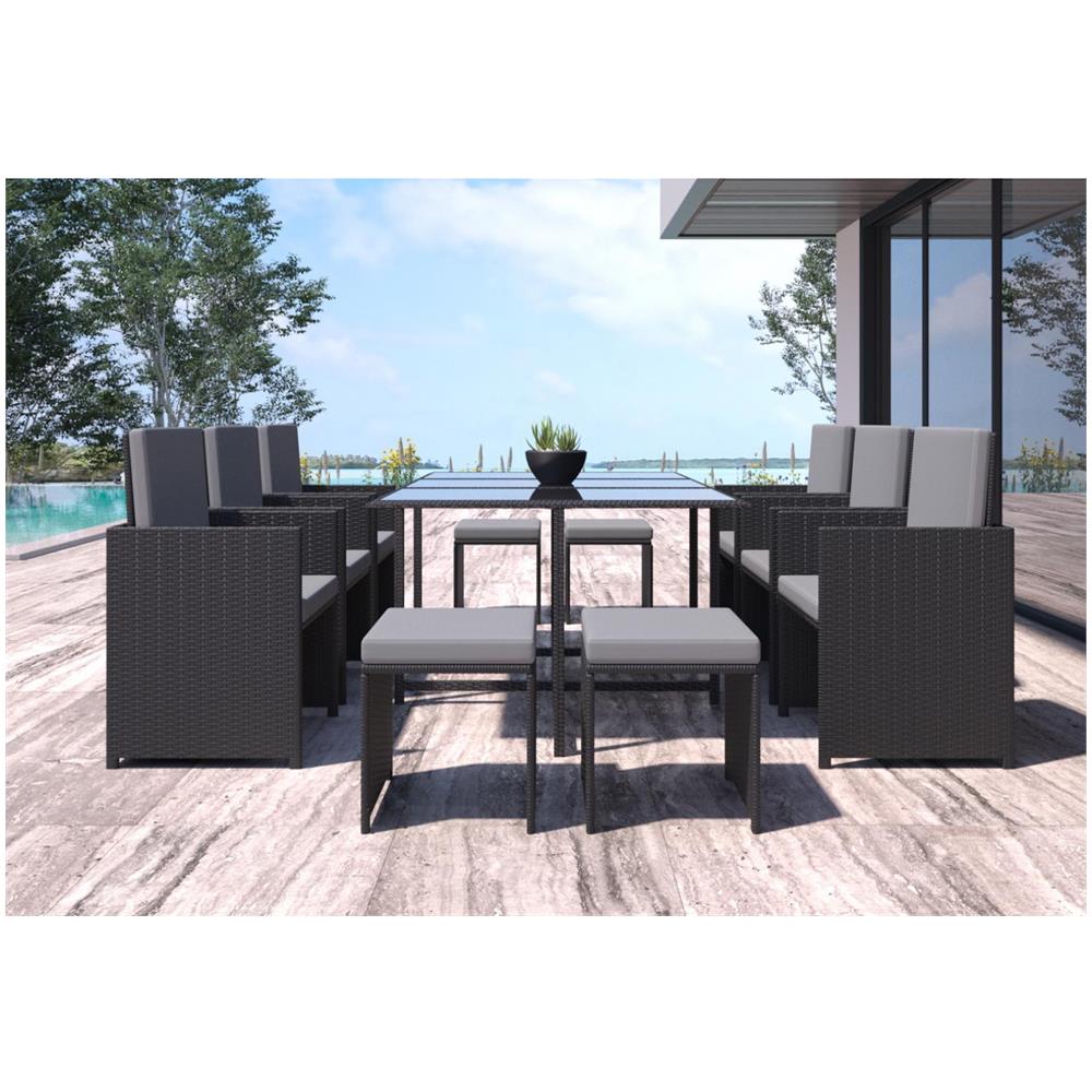 Salotto Da Giardino 10 Posti In Resina Intrecciata Nera E Grigia Florida - Foto 8