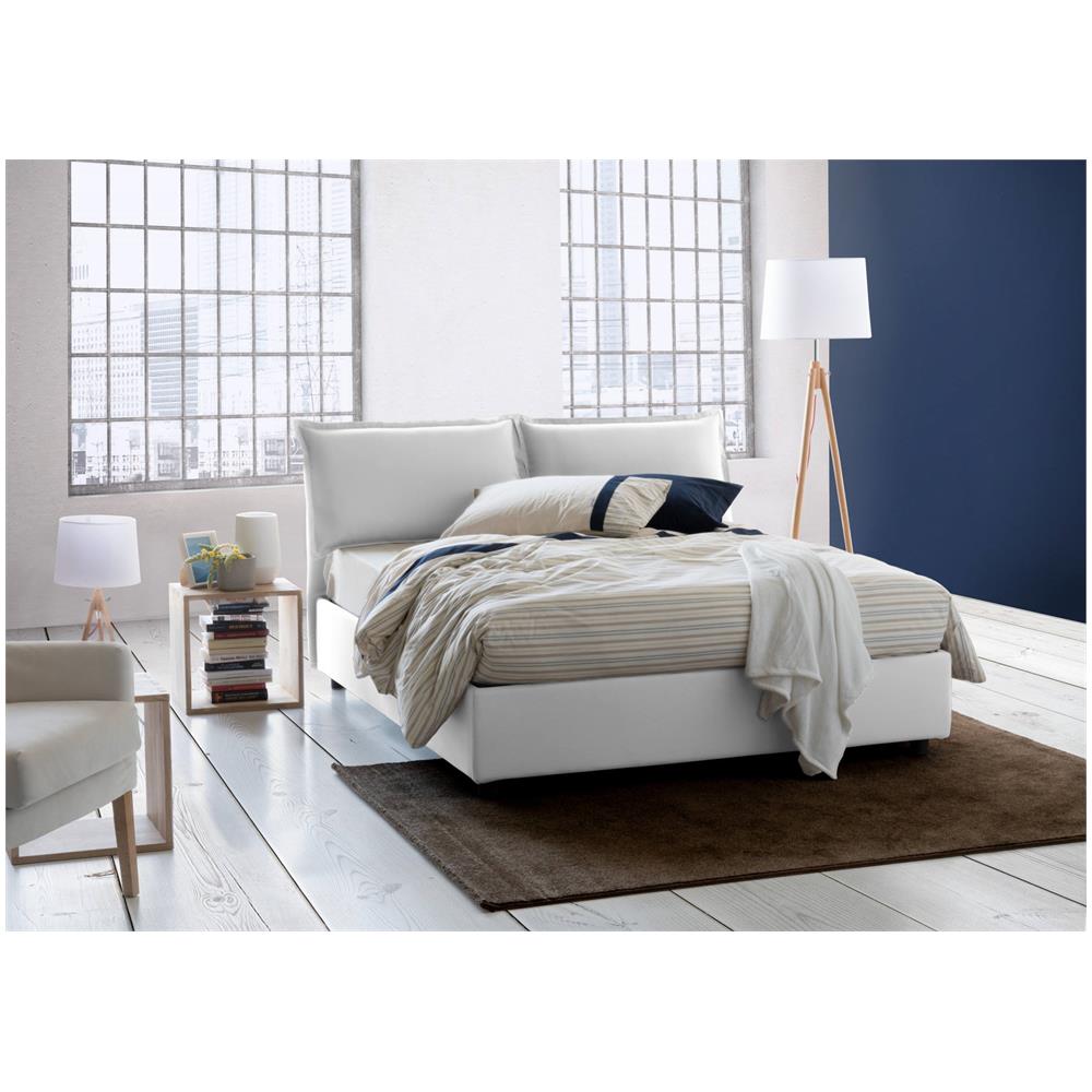 Letto Matrimoniale Silvia, Letto Contenitore Con Rivestimento In Tessuto, 100% Made In Italy, Apertura Frontale, Con Materasso Cm 140x190 Incluso, Bianco - Foto 1