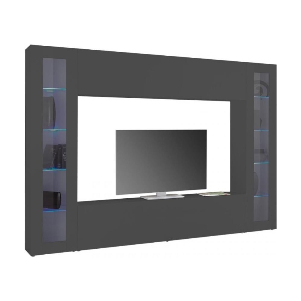 Parete Attrezzata Giuliano, Set Salotto Porta Tv A 4 Ante, Mobile Soggiorno Multiuso Con Vetrina E Luce Led, 100% Made In Italy, Cm 260x30h180, Antracite - Foto 2