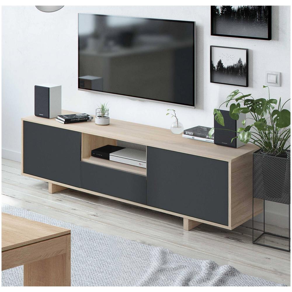 Mobile Porta Tv Visalia, Credenza Per Televisione Da Soggiorno, Supporto Tv A 3 Ante, Credenza Bassa, 150x41h46 Cm, Rovere - Foto 1