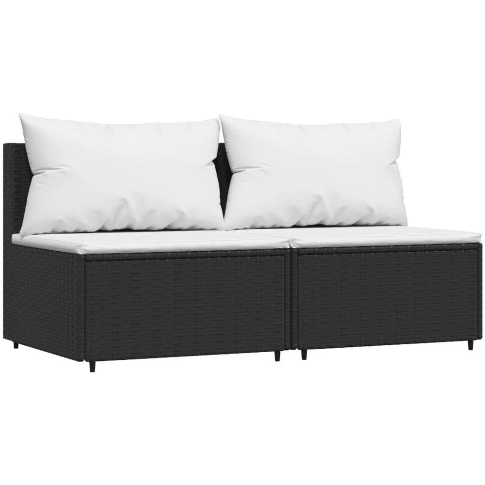 Divani Centrali Da Giardino Con Cuscini 2pz In Polyrattan Nero - Foto 2