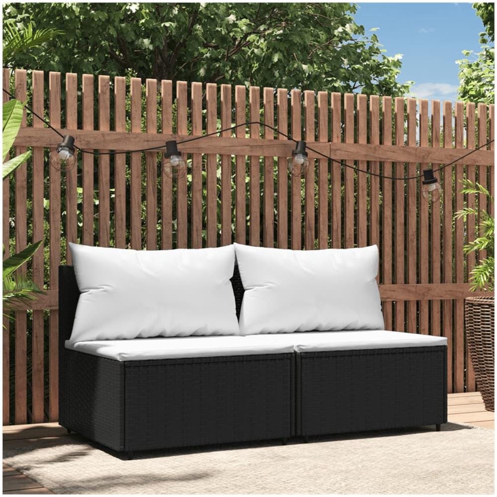 Divani Centrali Da Giardino Con Cuscini 2pz In Polyrattan Nero - Foto 1