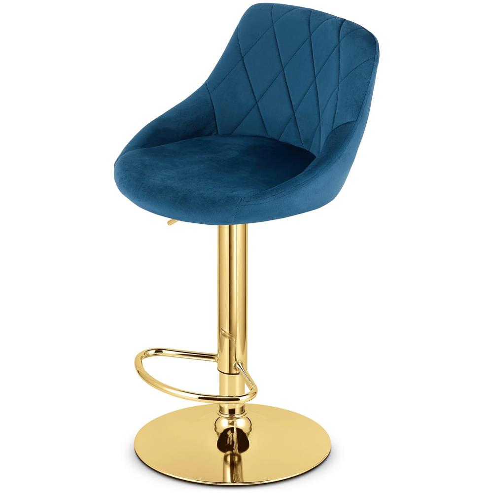 Sgabello girevole VALORA DAKA - Velluto blu navy con base dorata - Foto 7