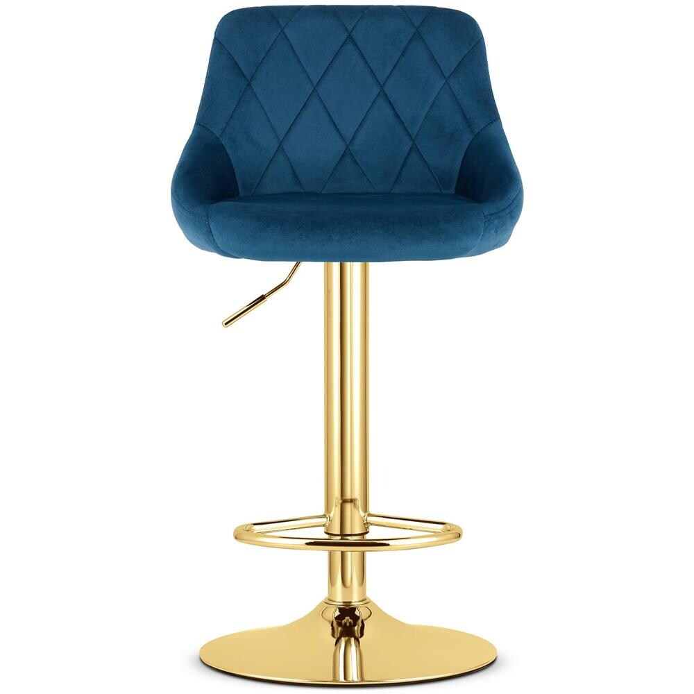 Sgabello girevole VALORA DAKA - Velluto blu navy con base dorata - Foto 2
