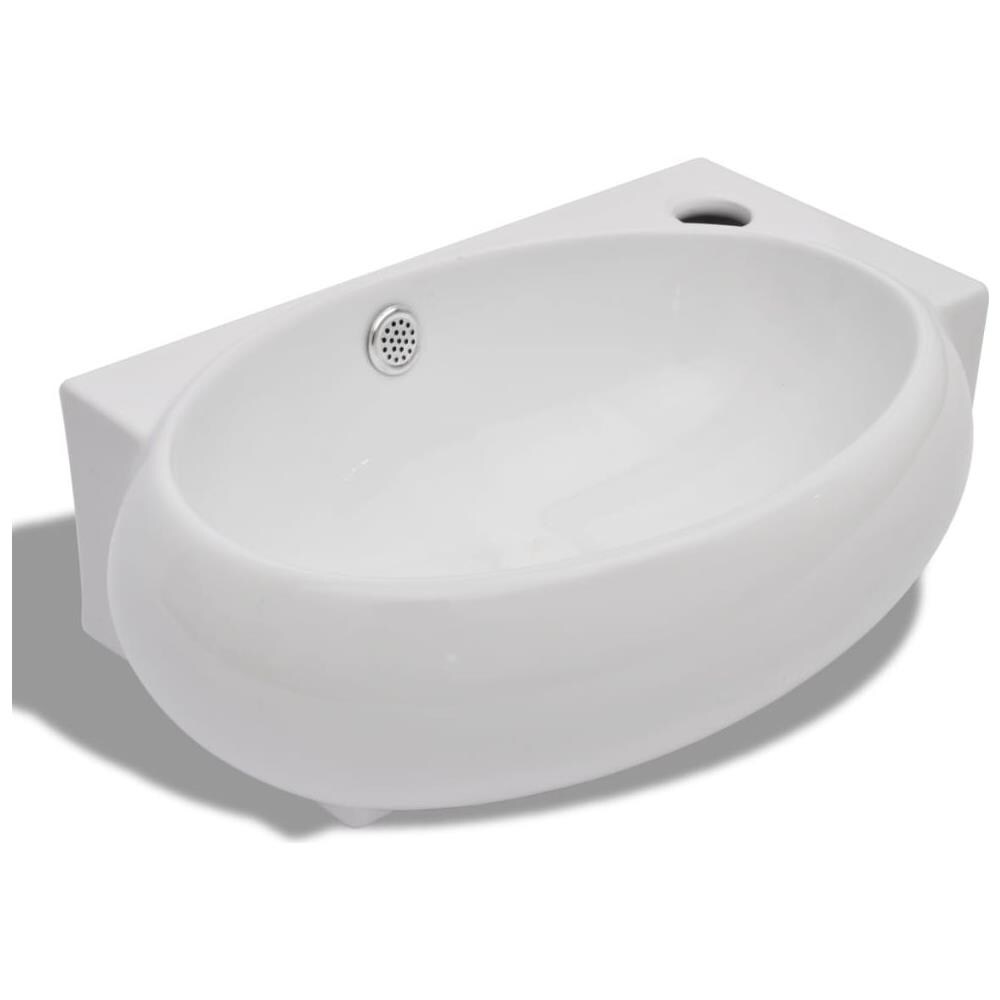 Lavello In Ceramica Con Foro Per Rubinetto E Sfioro Bianco - Foto 2