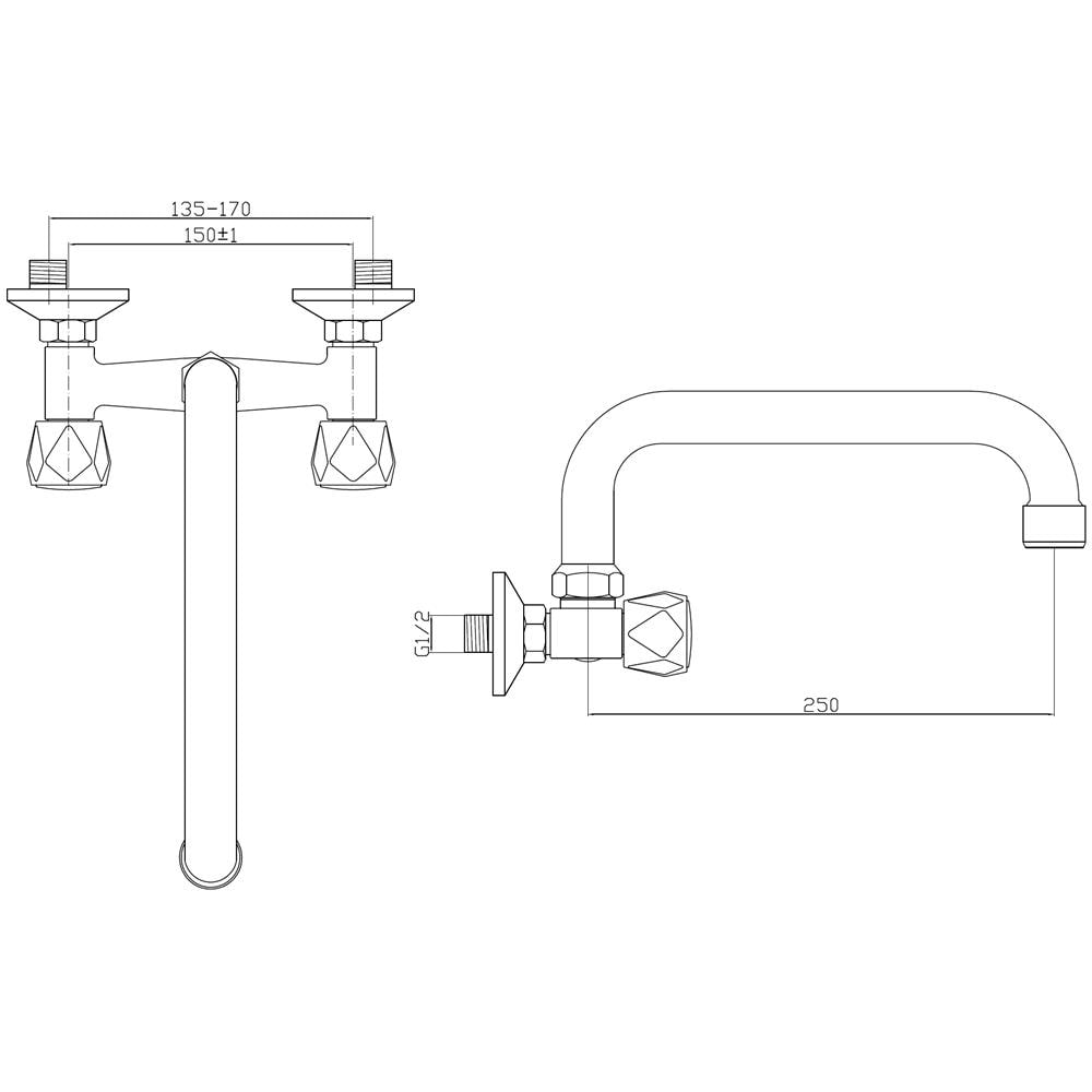Parete Cromo Rubinetto Per Lavabo Lavabo 25 Centimetri Giro Guidato Di Tipo C Beccuccio - Foto 2