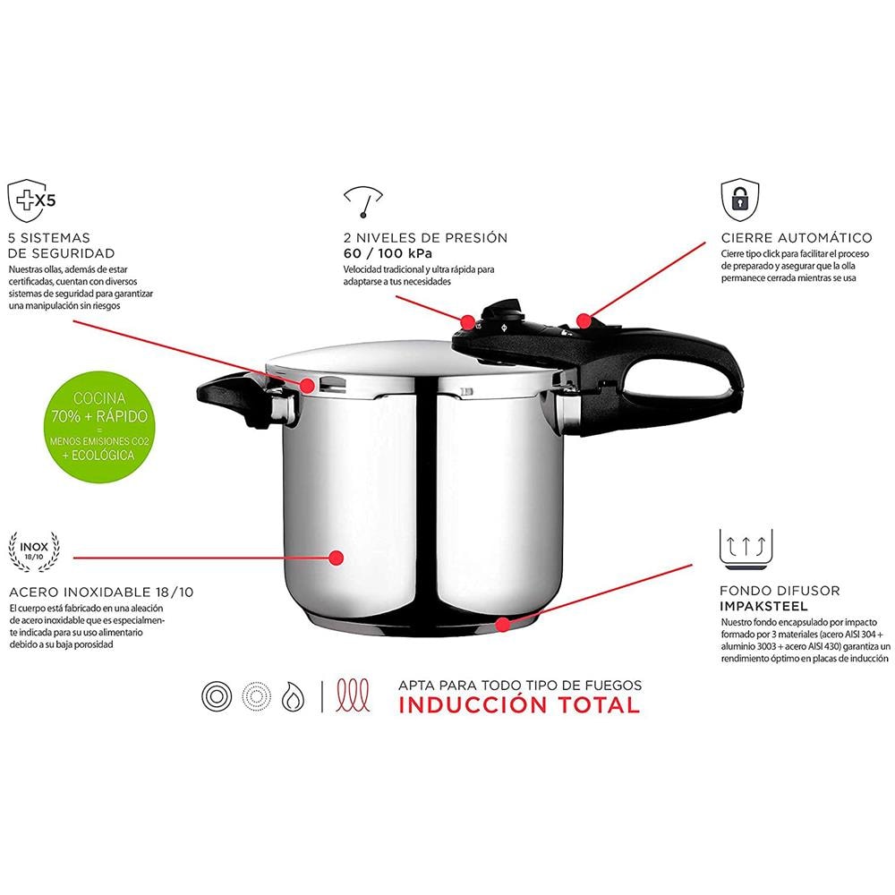 Duo 4 Pentola A Pressione 4 L, Induzione, Acciaio Inox. 18/10, 2 Livelli Pressione Argento - Foto 2