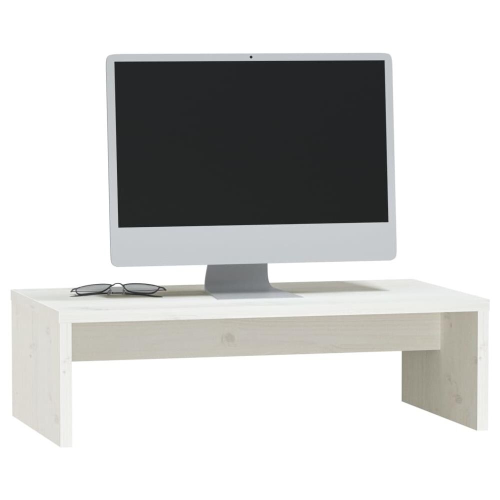 Supporto Per Monitor Bianco 50x27x15 Cm Legno Massello Di Pino - Foto 2