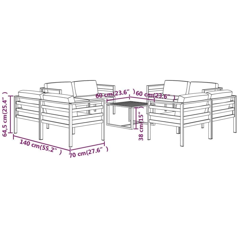 Set Divani Da Giardino 9 Pz Con Cuscini In Alluminio Antracite - Foto 5