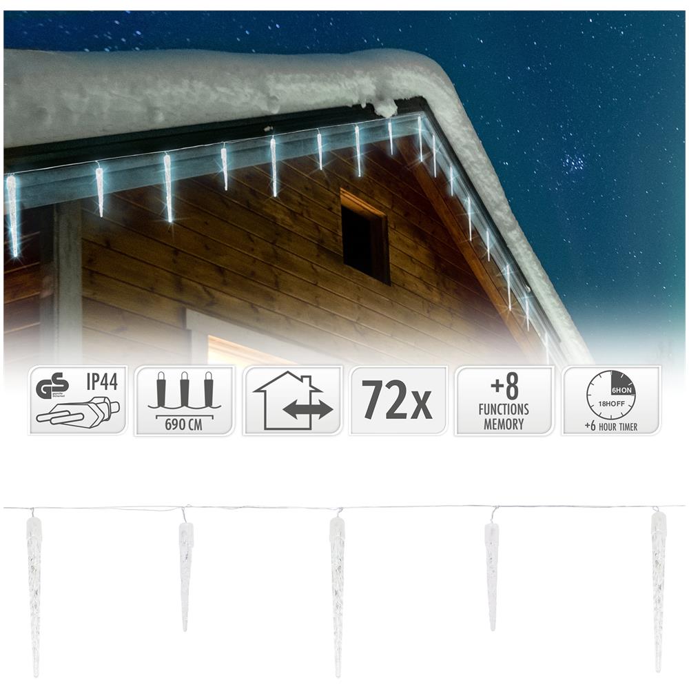 72 Led Icicle Fairy Lights Decorazione Natalizia All'aperto Bianco Freddo Timer - Foto 7