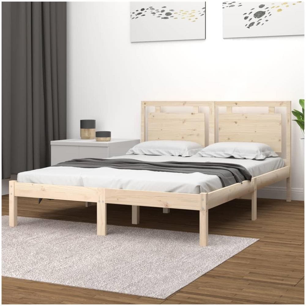 Giroletto In Legno Massello Di Pino 140x190 Cm – Testiera Alta, Design Rustico E Naturale, Robusto E Stabile
