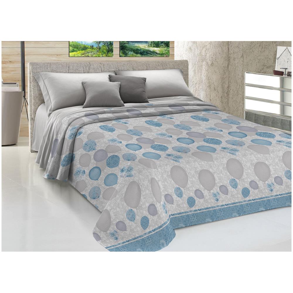 Copriletto Piquet Primavera Estate 100% Cotone Disegno Palloncini 1 Piazza E Mezza Azzurro - Foto 1