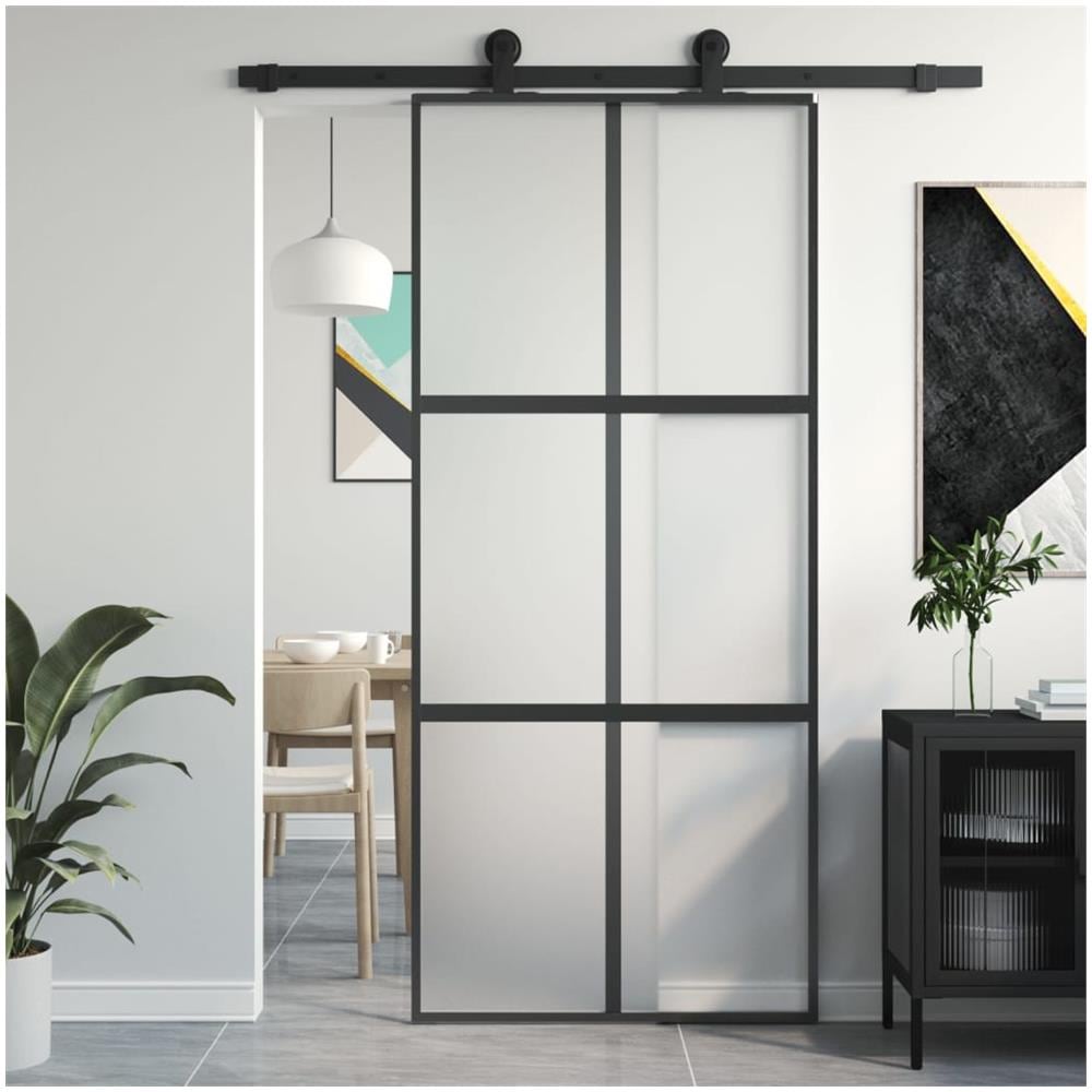 Porta Scorrevole Nera 90x205 Cm In Vetro Temperato E Alluminio - Foto 1