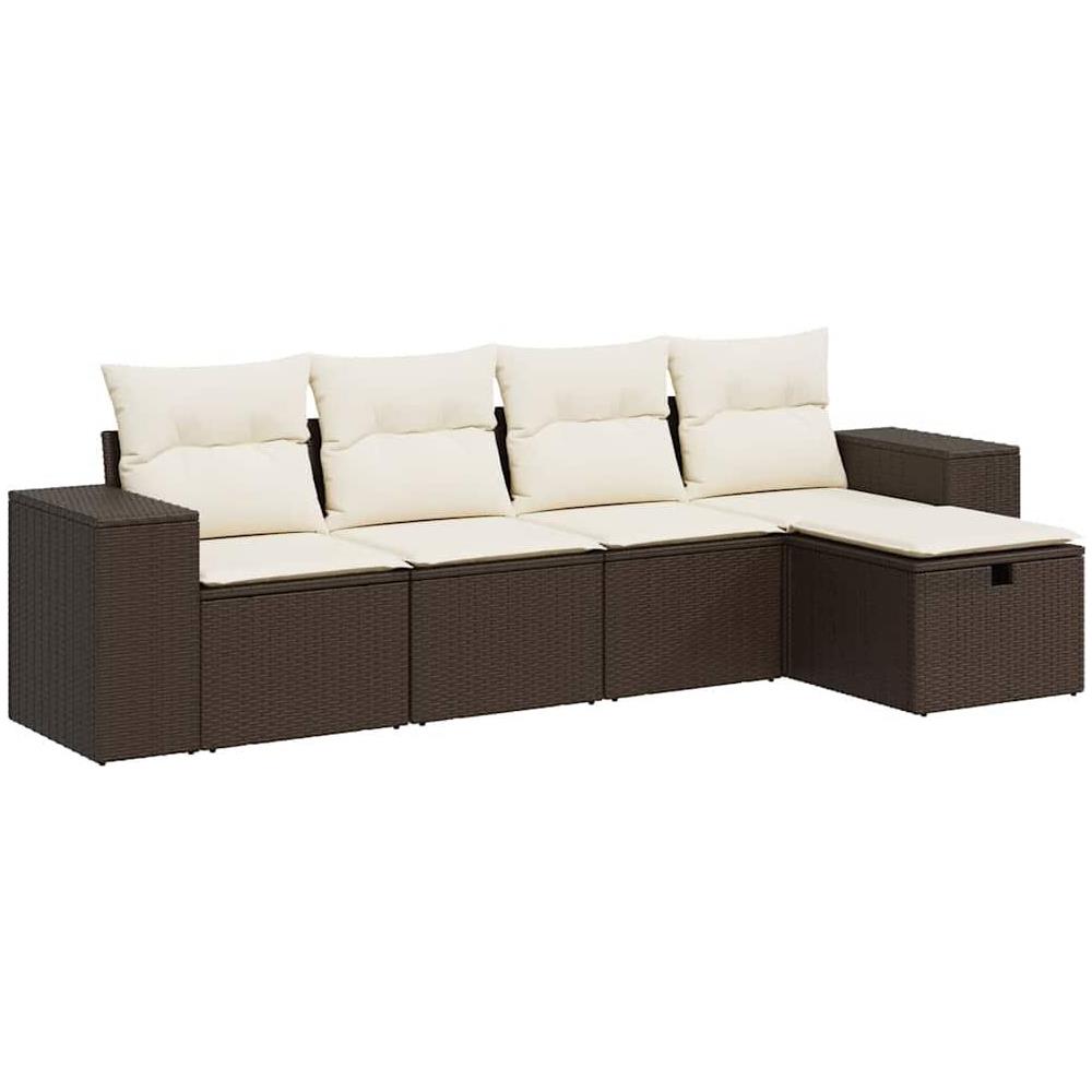 Set Divano da Giardino 5 pz con Cuscini Marrone in Polyrattan - Foto 1