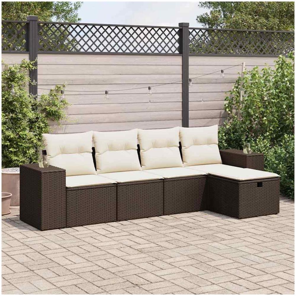 Set Divano da Giardino 5 pz con Cuscini Marrone in Polyrattan - Foto 2