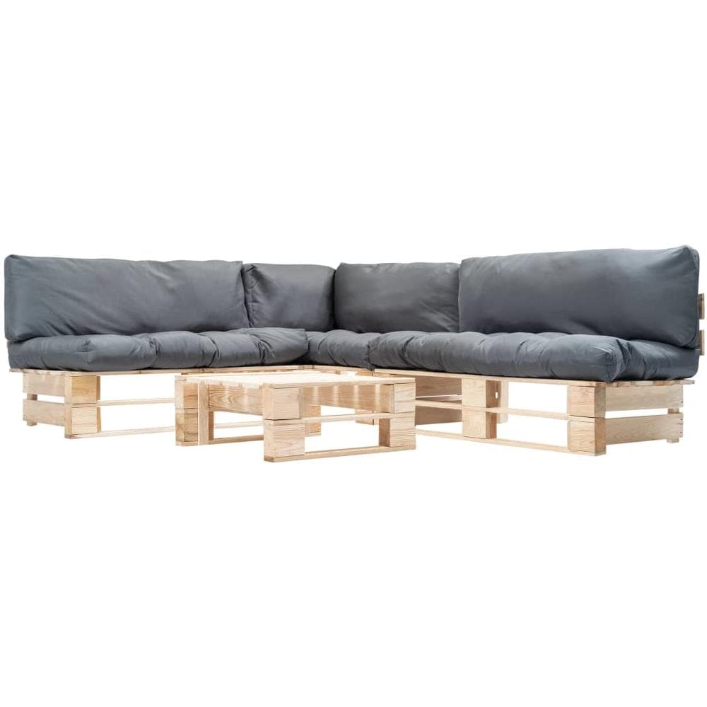 Set Divani Da Giardino Pallet 4pz Con Cuscini Grigi Legno Fsc - Foto 1