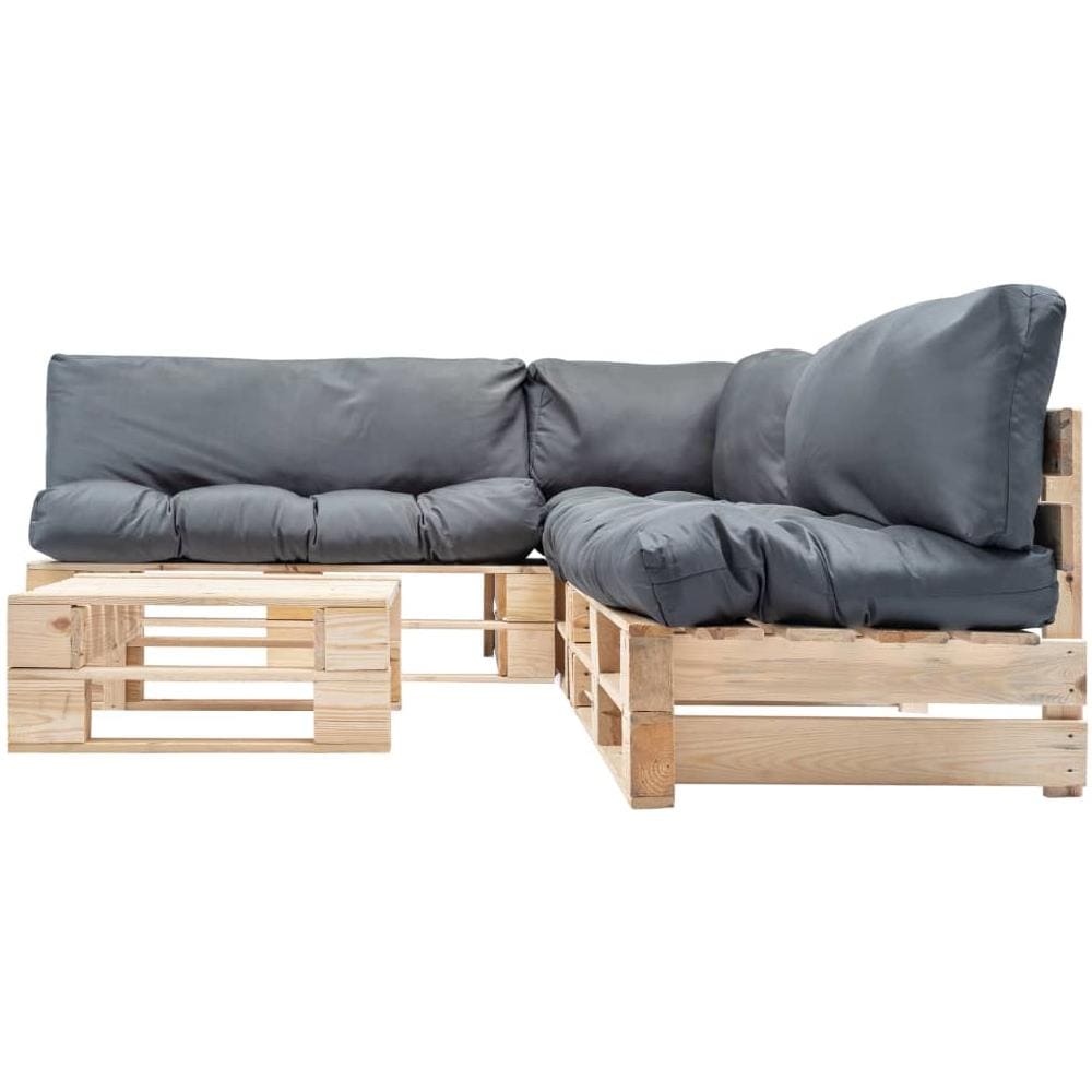 Set Divani Da Giardino Pallet 4pz Con Cuscini Grigi Legno Fsc - Foto 2