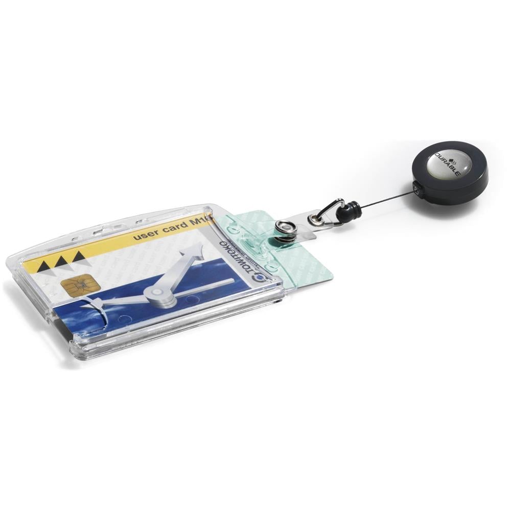 822419 - Portabadge Rigido Con Chiocciola Yo-yo, 2 Tessere, Asola, Lunghezza Filo 80 Cm, 54x87 Mm, Trasparente, Confezione Da 10 Pezzi - Foto 2