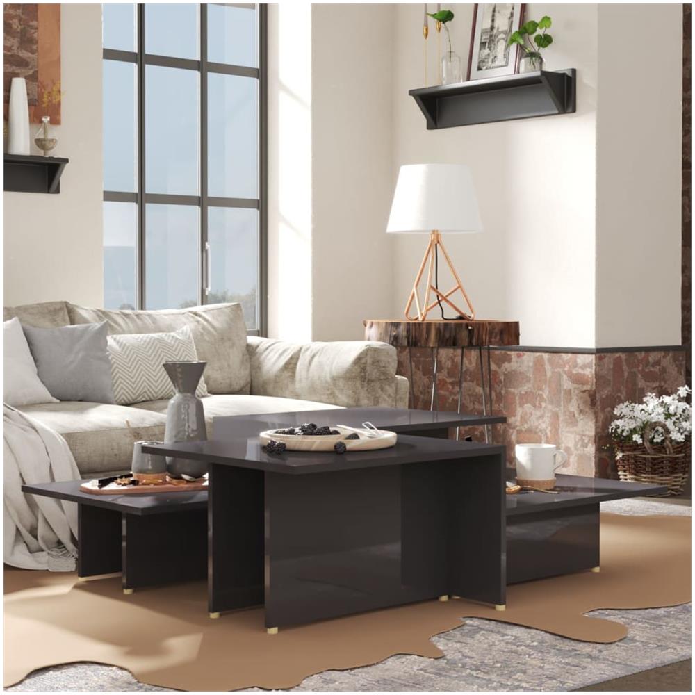 Tavolini 2 pz Grigio Lucido 111,5x50x33 cm in Legno Multistrato - Foto 1