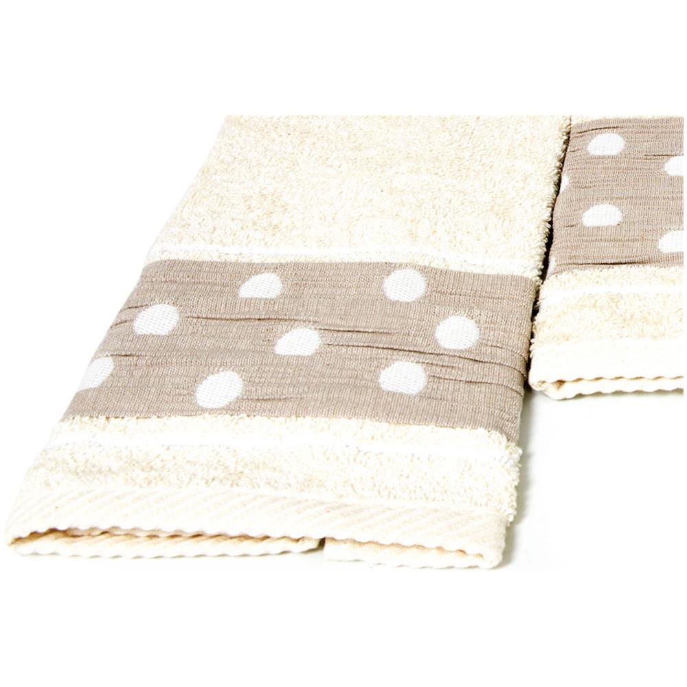 Set Asciugamano Copiola Salvietta Bagno In Spugna 100% Cotone Mod Pois Beige - Foto 2