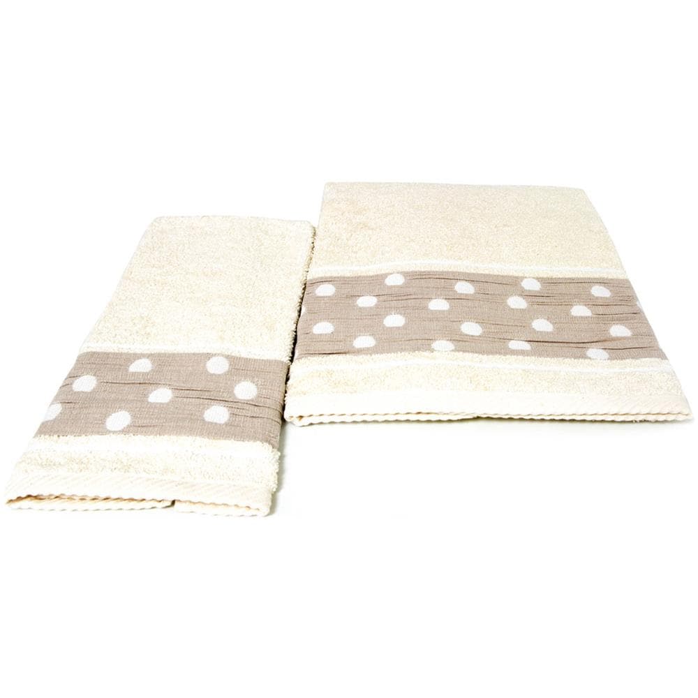Set Asciugamano Copiola Salvietta Bagno In Spugna 100% Cotone Mod Pois Beige - Foto 1
